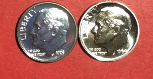 1961 & 1964 US PROOF SILVER Roosevelt Dimes Set of 2! Old US Coins!