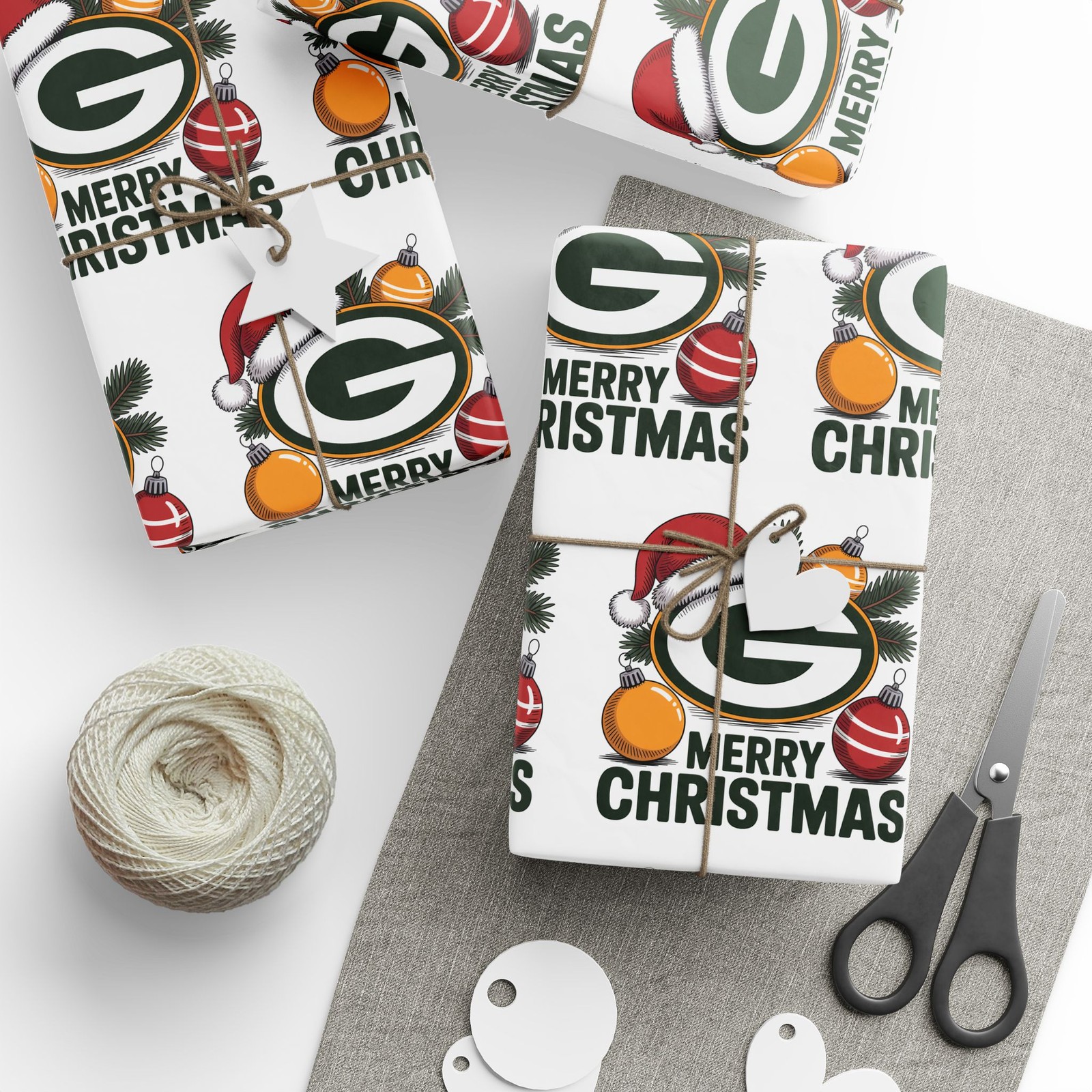 Wrapping Paper, Green Bay Football Merry Christmas Sports Gift Wrap, Holiday