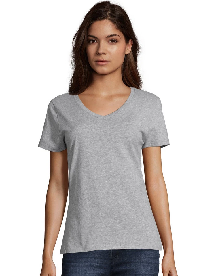 Paquete de 2 camisetas Hanes para mujer cuello en V Nano-T manga corta algodón ultraligero