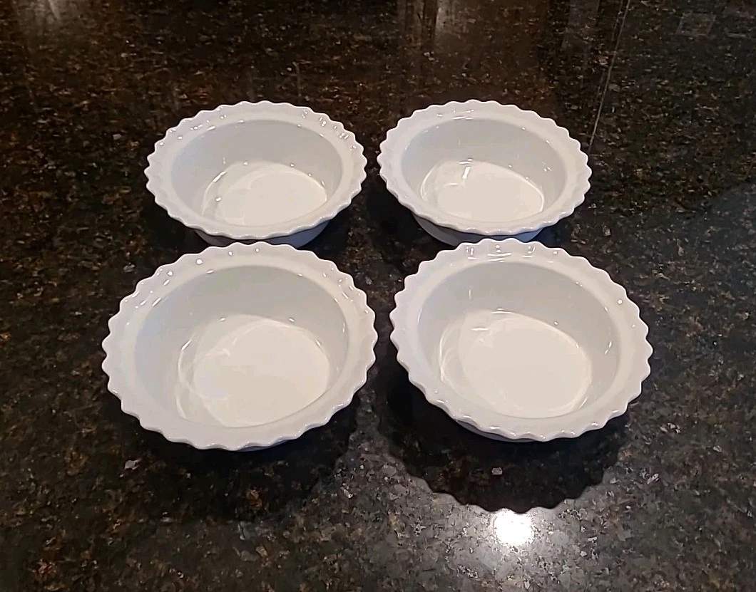 SET (4) Chantal White 5” x 1.5" Individual Pie, Baking Dishes 1.5 Cup