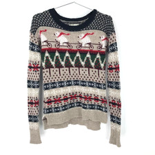 Womens XS Abercrombie  Fitch Pullover Sweater Beige Nordic Fair Isle Polar Bear