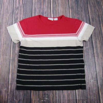 Basic Editions Womens Medium Black Striped T Shirt Granny Lightweight Slit