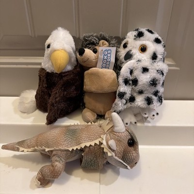 Wild Republic Book Buddy Buddies Lot Of (4) Eagle, Owl, Hedgehog & Lizard