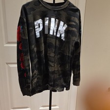 PINK Victoria's Secret Pullover Sweatshirt Camouflage Floral Graphic Print Crew