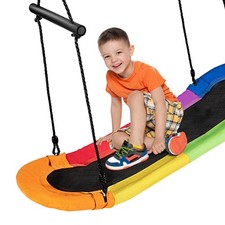 Saucer Tree Swing Surf Kids Outdoor Adjustable Oval Platform w/ Handle Colorful