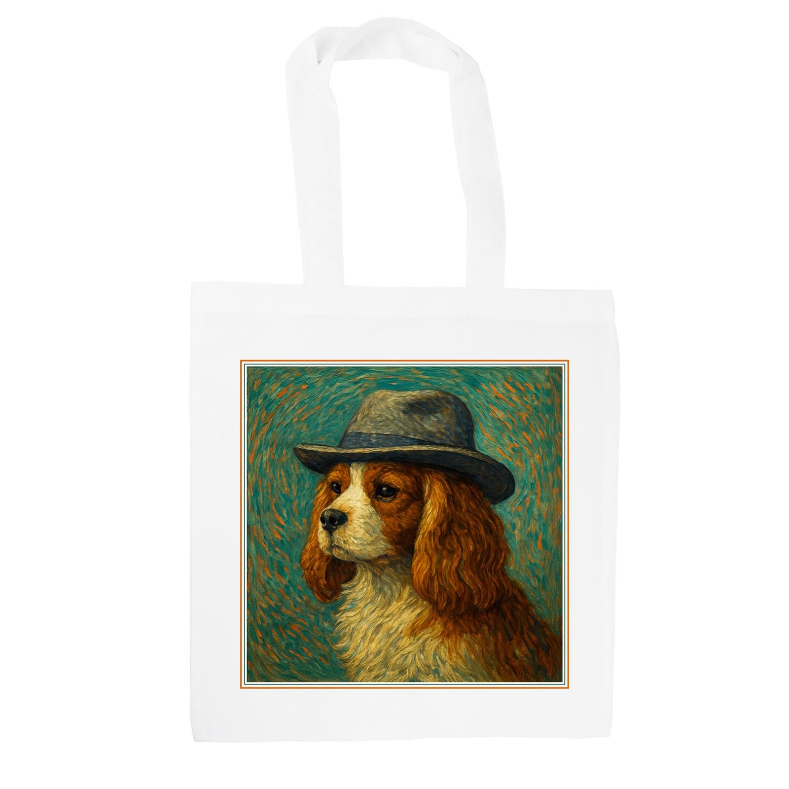 Van Gogh King Charles Spaniel Tote Bag - Shopping Bag Gifts for Dog Lovers