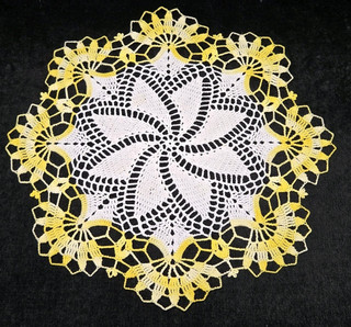 Stunning Vintage Hand Crocheted Lace Doily Tablecloth 14" Cottagecore Yellow 40s