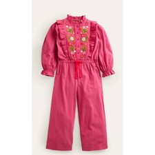 Mini Boden Girls Pink Floral Strawberry Embroidered Jumpsuit 6-7Y Long Sleeve