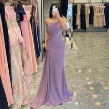 Trendy Mermaid Evening Dress Pleating Crystals One Shoulder Prom Party Dress