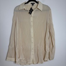 PrettyLittleThing Cream Plisse Button Front Oversized Shirt Top UK 10 US 6