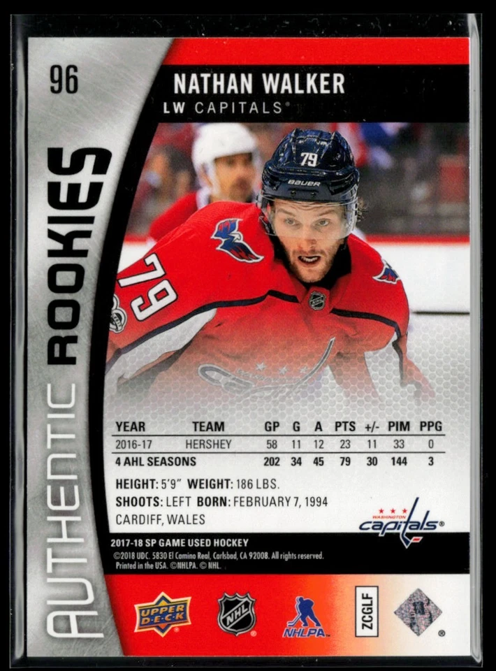 2017-18 SP Game Used Orange Rainbow #96 Nathan Walker RC 048/114 - Image 2 of 2