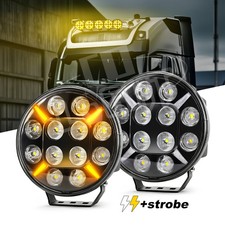 2x 9inch Round Led Spot Light Strobe White Yellow Drl Driving Beam For Truck