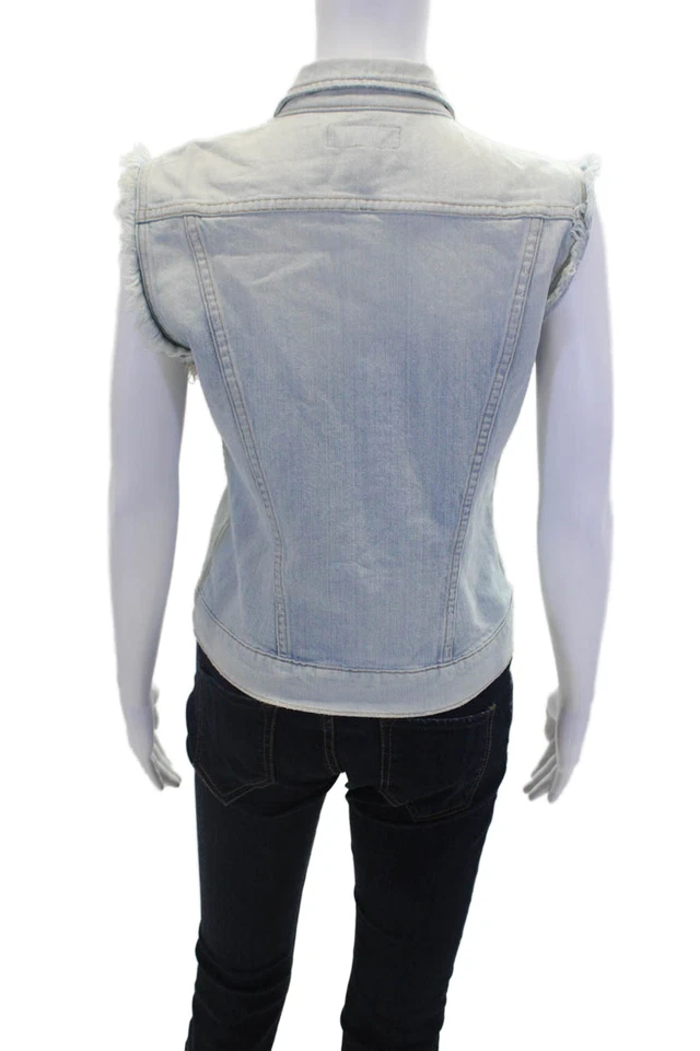 J Brand Womens Cotton Distressed Detail Buttoned Denim Vest Blue Size S - Image 3 of 4