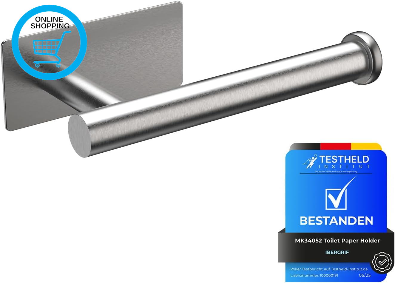 MK34052 Chrome Toilet Roll Holder Wall Mounted, Self Adhesive Toilet Paper Holde