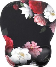 MROCO Ergonomic Mouse Pad with Gel Wrist Rest, Comfortable Black Flower