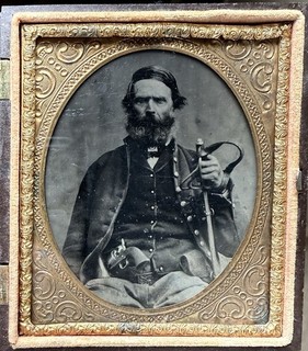Civil War 1/6 Tintype of an Old Double Armed Cavalry Soldier