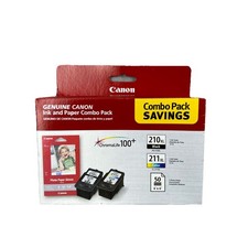 Canon PG210/CL211 Black/Tri-Color Genuine Ink Cartridge Set  50 4x6 Photo Paper