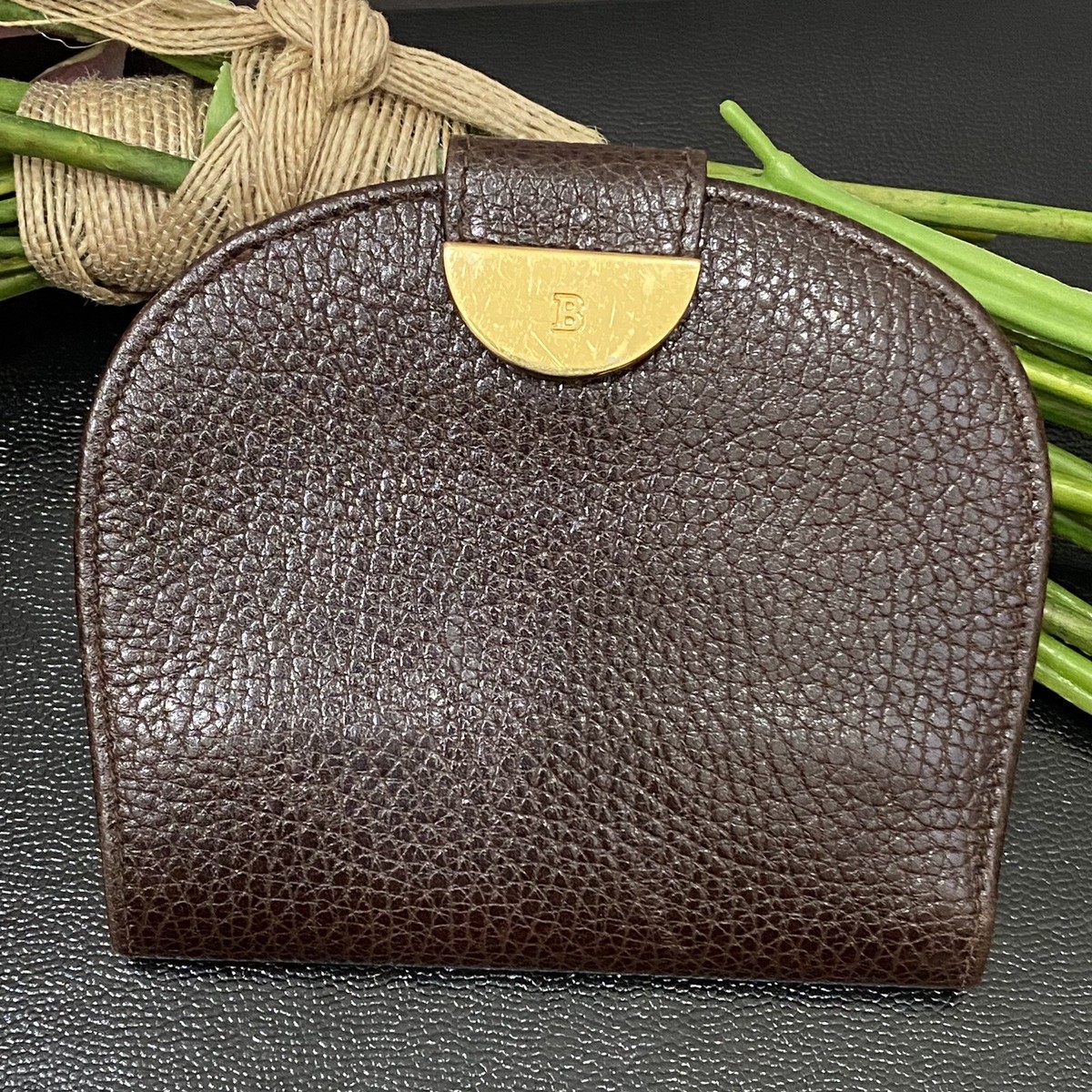 Vintage BALLY Brown Genuine Leather Bifold Snap Wallet Coin  display picture 3