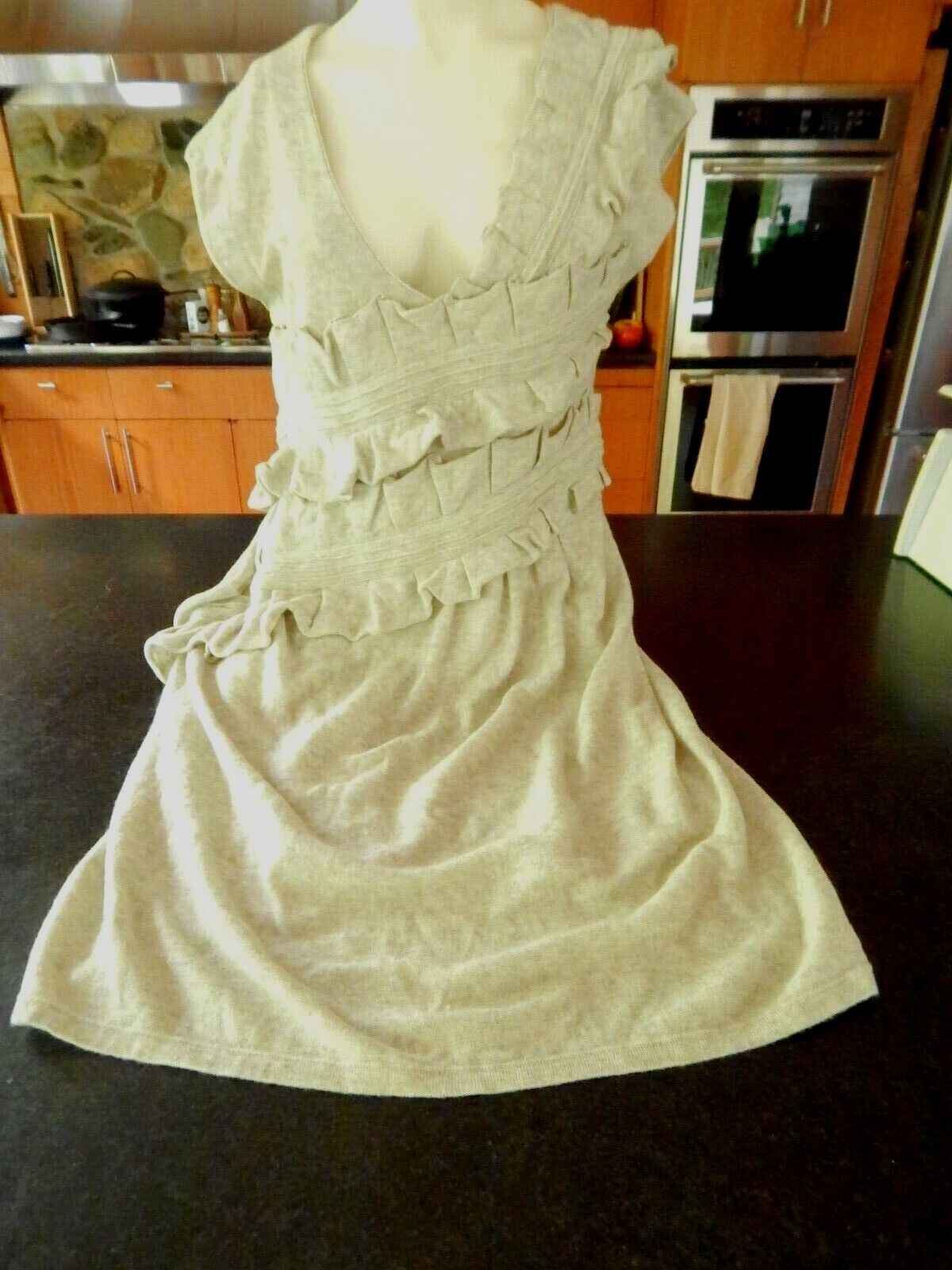 FILA Abito maglione maglia e annodato Anthropologie morbido misto lana righe di volant M