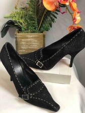 PRADA Italy Black Leather White Stitching Square Pointed Toe Pumps EU 38/US 7.5