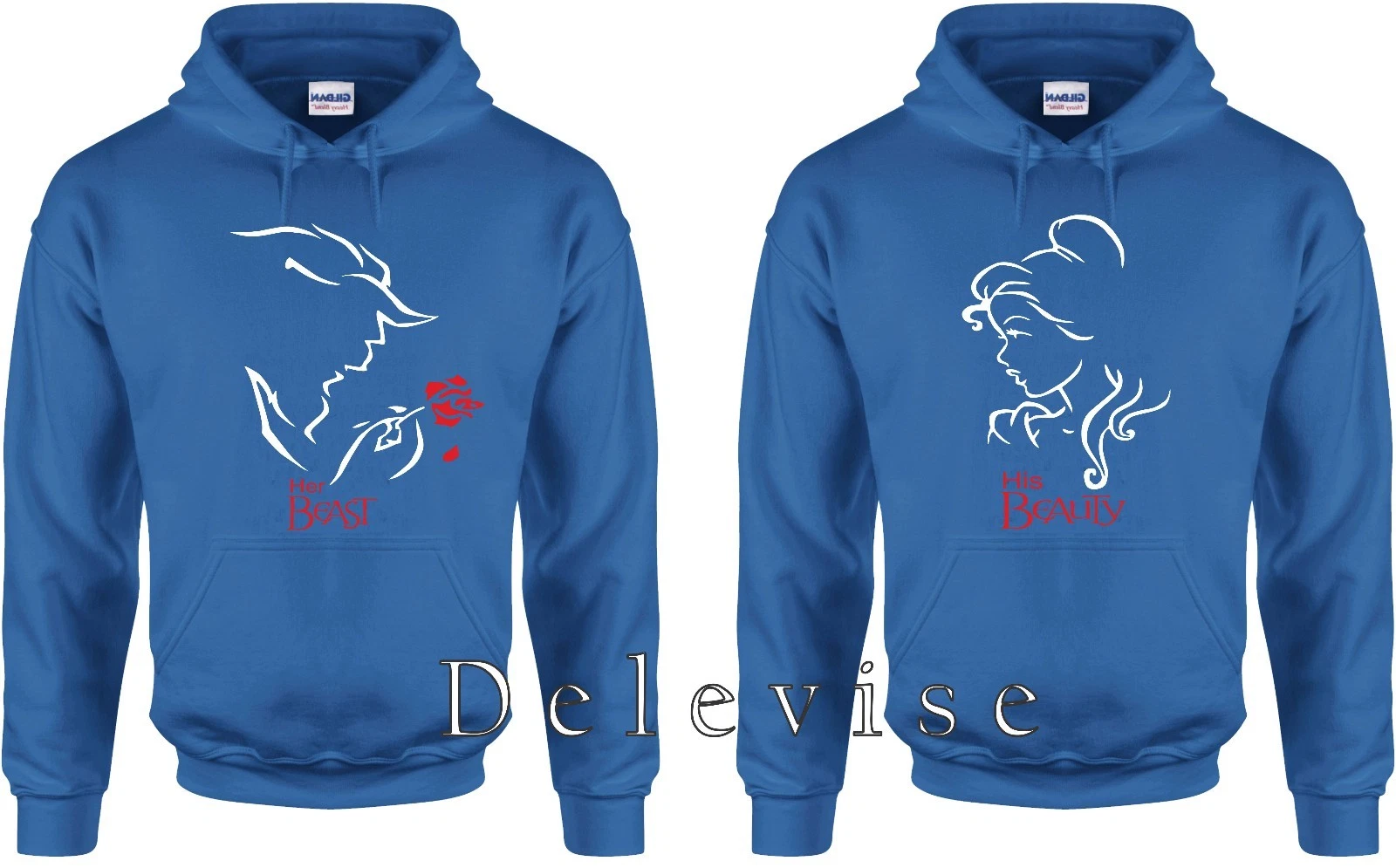 Felpa con cappuccio His Beauty And Her Beast San Valentino carina abbinata S 3XL