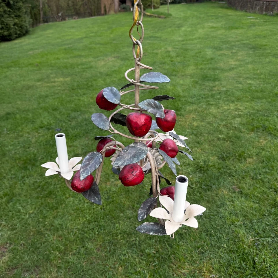 CANDELABRO MANZANA TOLE ITALIANO VINTAGE AÑOS 50 FRUTA ITALIA techo florentino MCM Foto 4 de 4