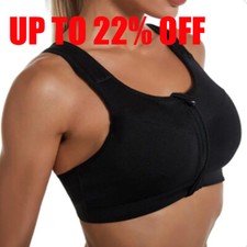 Women Zip Front Fastening Sports Bra Medium to High Impact Non Wired Support New