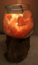Lamp Of Salt Unrepeatable Made Glass Blown On Wood Natural Single Vo