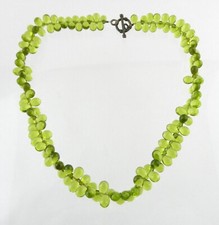 Sterling Silver Toggle Clasp Green Glass Beaded Necklace 925 17 Inches 53.3g