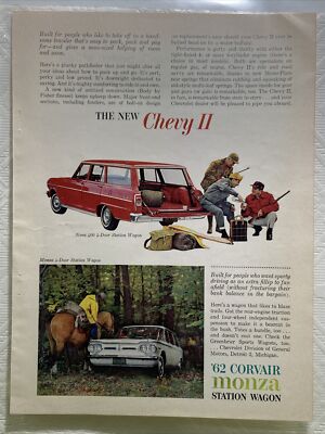 Chevrolet Nova 400 Corvair Monza Station Wagons Print Ad 1962 Camping Hunting