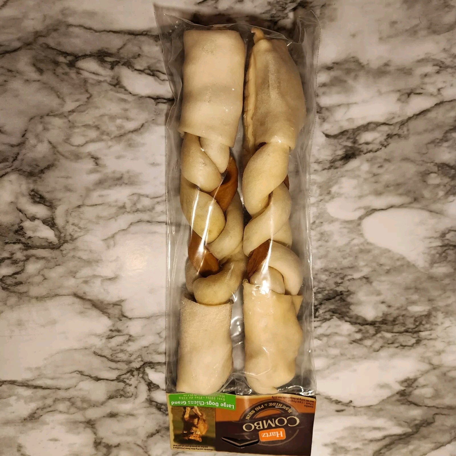 1 Package of 2 Hartz Combo Rawhide Pig Skin Chew 10" Bones 8.4oz Large Dog Treat