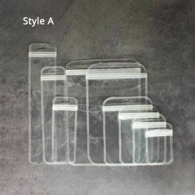 Multi-Size Clear/Clear/Clear Glossy Flat Mylar Zip Seal Bags w/ Hang Hole