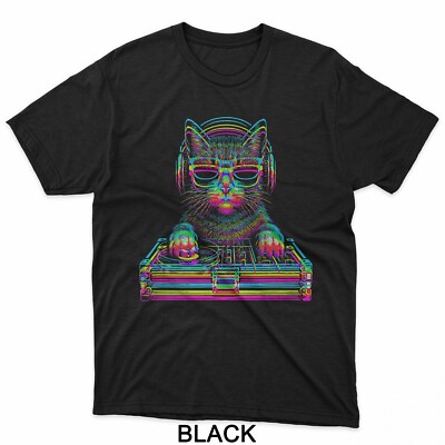 Vaporwave Cat DJ Techno Rave EDM Music Concert Party Tee Shirt