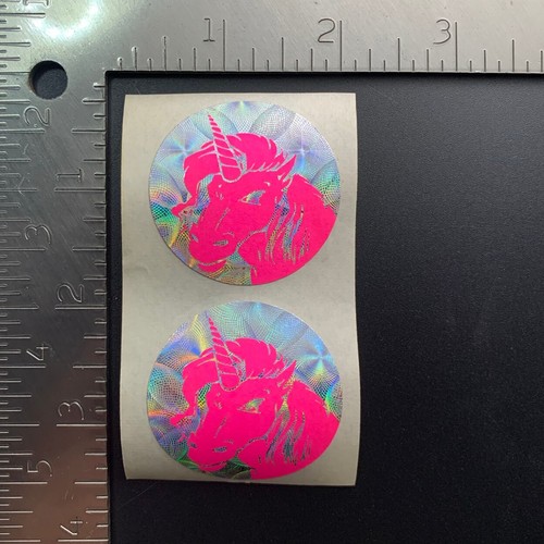 (2) rare VINTAGE UNICORN PEGASUS MOD pink sticker decal prism prismatic foil - Picture 4 of 4