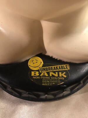 Vintage 1971 Play Pal Plastic Yellow Smiley Happy Face Bank Blow