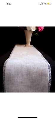 2 White Rustic Burlap Jute Table Runners With Fridges 12.5/54 