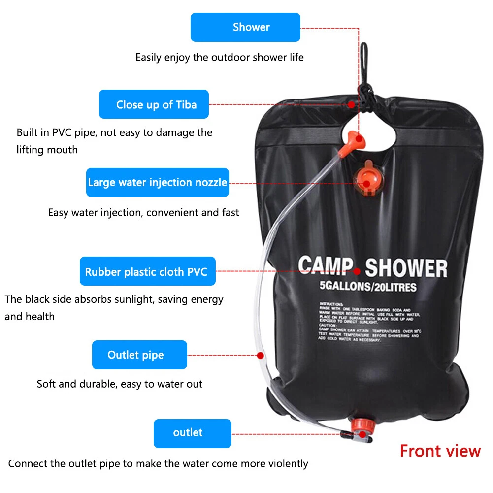 20L Bath Water Bags Outdoor Camping Solar Heating Portable Hiking Shower Bag  | eBay