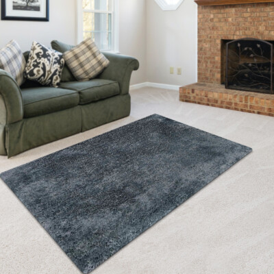 Eco-Friendly Hand Tufted Shag Polyester Area Rug Solid Light Blue BBH Homes