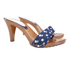 Zoccoli da donna con doppia fascia a pois blu con tacco 9 cm - K6101 POIS BLU