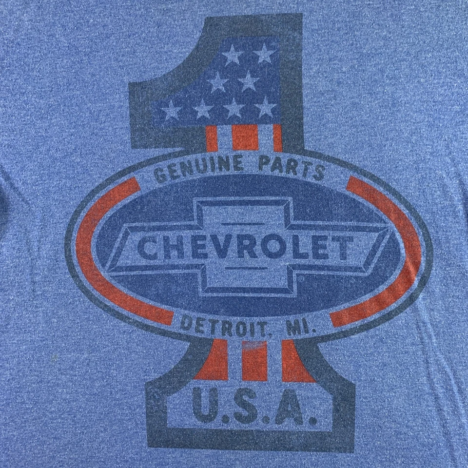 Camisa Chevrolet Para Hombres Pequeña Azul Manga Corta Detroit Mich EE. UU. #1 GM Camiseta Chevy Foto 3 de 4
