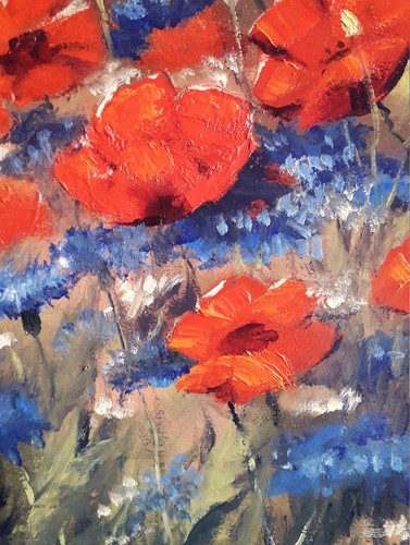 Original Oil Painting of Red Poppies and Blue Cornflowers Flowers for Home Decor - Picture 5 of 10