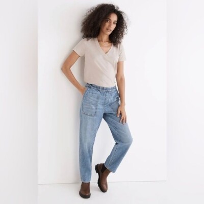 New nwt Madewell Pull-On Relaxed Jeans light Beswick Wash Size