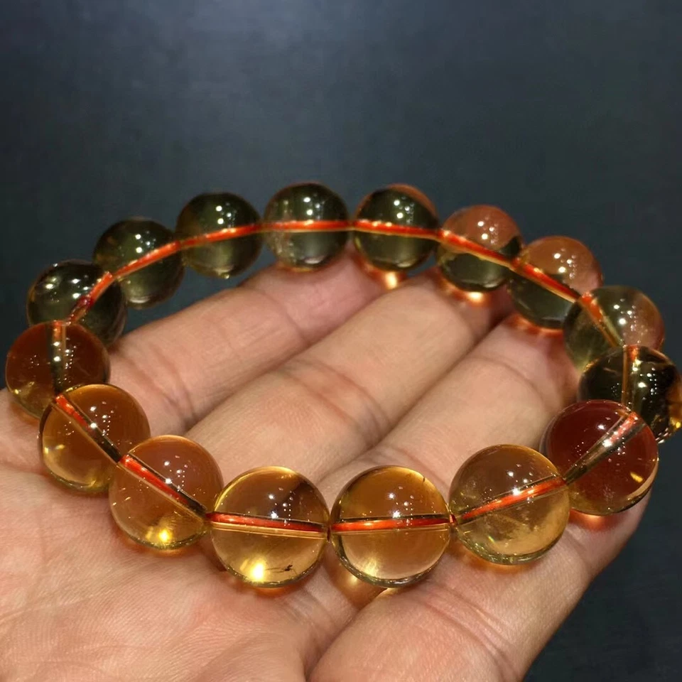 Pulsera de cuentas redondas de cristal de cuarzo citrino amarillo natural de 13,5 mm AAA Foto 4 de 4