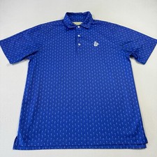 Donald Ross Men  s Polo Shirt Golf Flag Pins AOP Short Sleeve Blue Medium