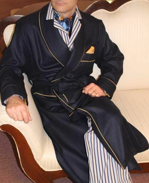 Mens Long Smoking Jacket Robe De Chambre Blue Dressing Gown Smoking Blazer  Coat