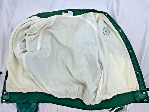 Vintage Green Rolling Rock Satin Jacket Size Large MVP 2 Pocket Button Up - Picture 3 of 7