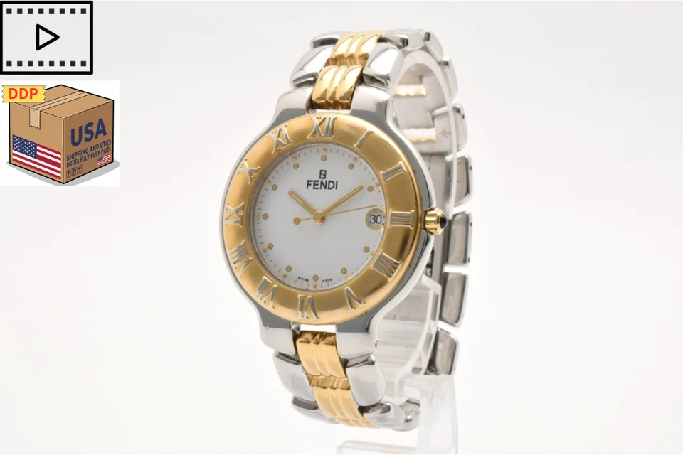 Vintage [QUASE PERFEITO] FENDI 900G Relógio de Quartzo Masculino Romano Ouro Branco 35mm JAPÃO - Imagem 3 de 4