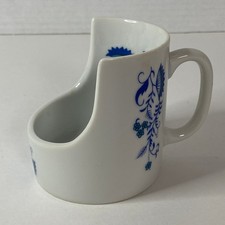 Vintage Blue Onion Ceramic Shaving Scuttle Mug Floral White Porcelain Lather Cup