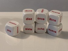 Set of 7 20mm Spanish Word Number Dice 1-6  7-12