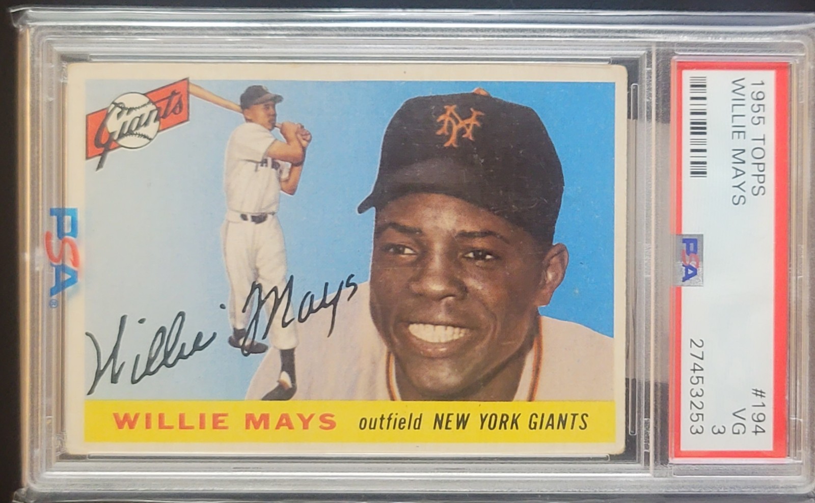 1955 TOPPS WILLIE MAYS #194 PSA 3 VG NY GIANTS ROYALTY MLB HOF view 2